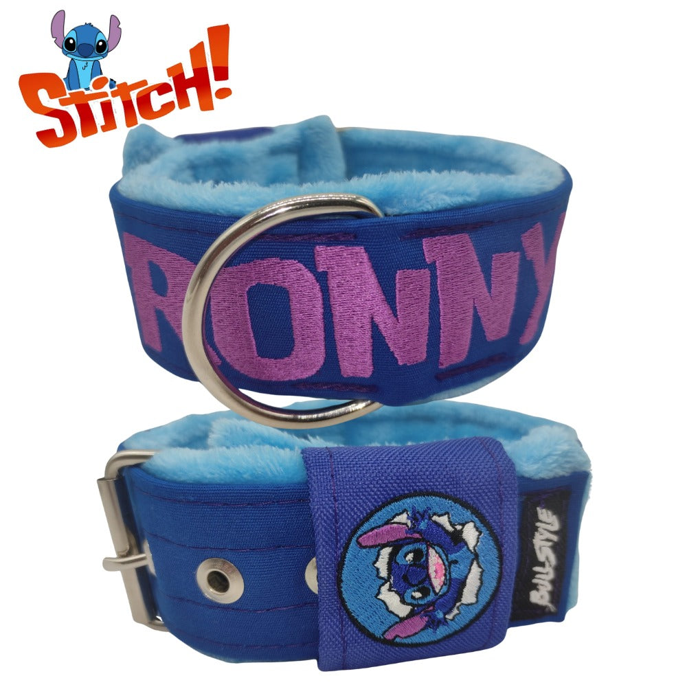 Collar de Stitch para perro personalizado con nombre bordado azul y hebilla reforzada Bullstyle