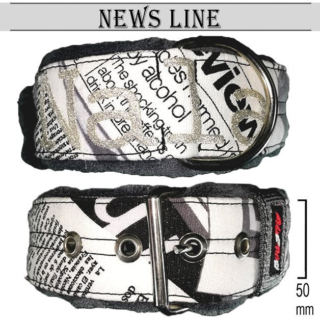 Collar para perro News Line de Bullstyles en 40mm y 50mm con diseño gráfico de prensa, forro acolchado y bordado personalizado