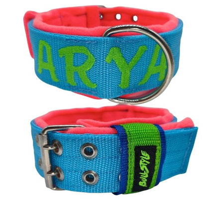 Collar Personalizado Turquesa con Forro Rosa y Nombre Bordado | Bullstyle