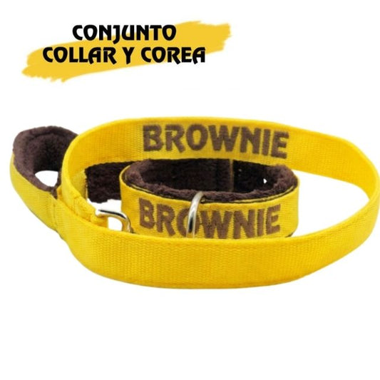 Collar y Correa Personalizados para Perros Pequeños | Conjunto Brownie 30mm