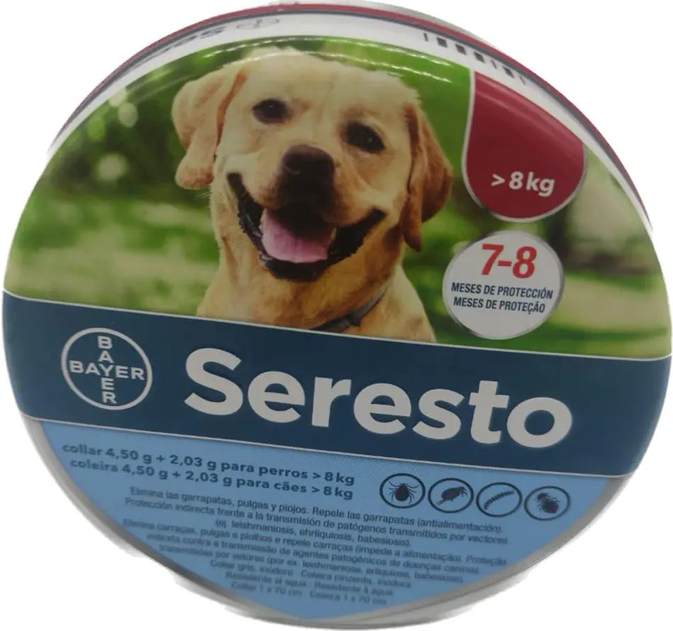 Collar antiparasitario Seresto para perros, protección continua contra pulgas y garrapatas hasta por 8 meses