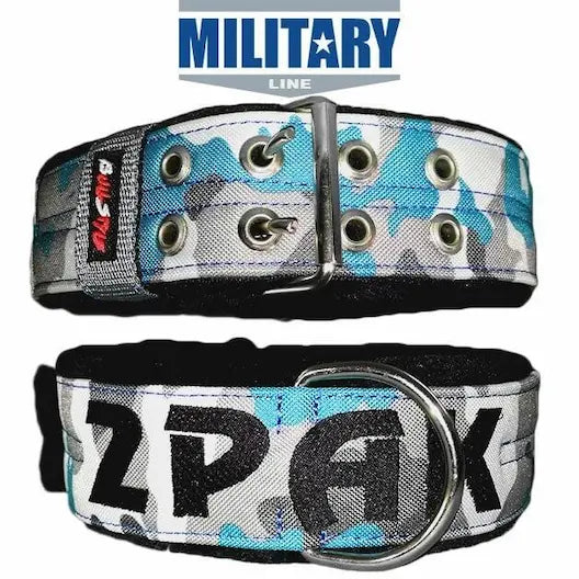 Collar táctico de 50mm camuflaje azul ártico personalizado en vivo con doble pasador de acero y forro polar para razas potentes | Bullstyles