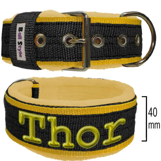 Collar Bull Style Street Line Combo en negro, mostaza y dorado para perro mediano, diseño resistente y elegante
