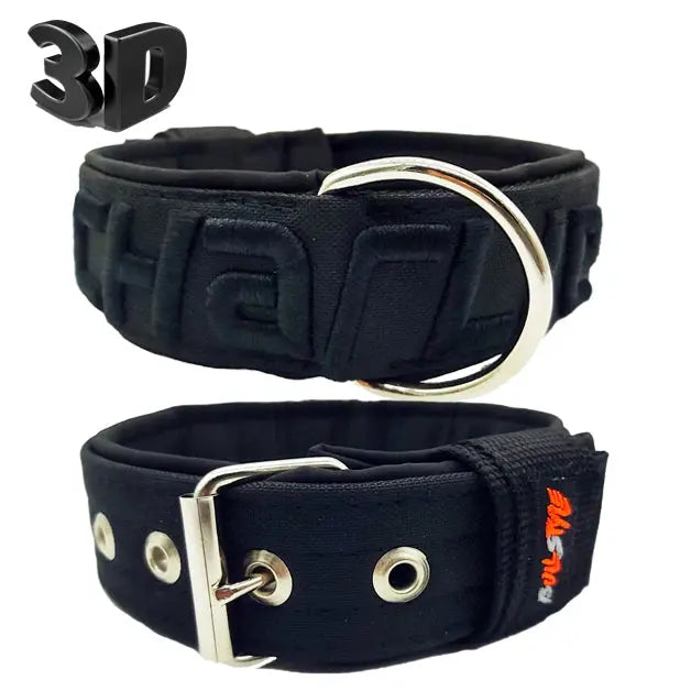 Collar 3D Line 40mm de Bull Style para perros medianos, con opción de bordado en relieve y forro polar negro.