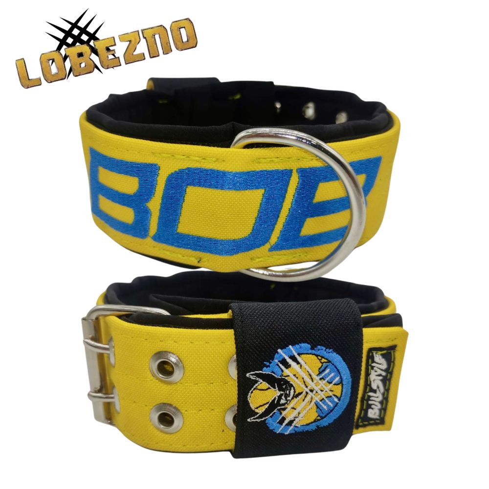 Collar personalizado para perro con diseño de superhéroe y bordado, ideal para perros medianos.