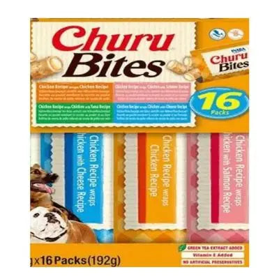 Pack de 16 unidades Churu Bites para perro, snacks de pollo horneado con relleno cremoso de atún y salmón, sin cereales y con vitamina E | Bullstyles