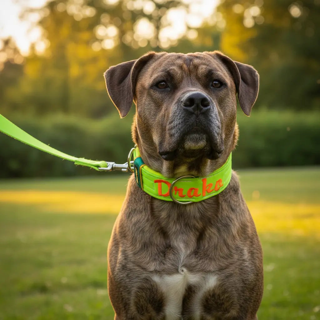 Collar Flúor Personalizado para Perro con Nombre Bordado | Bullstyle