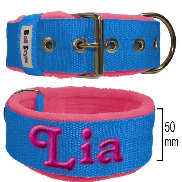 Collar Street Line azul de Bullstyles en 50mm con forro acolchado, hebilla de seguridad y personalización mediante bordado.