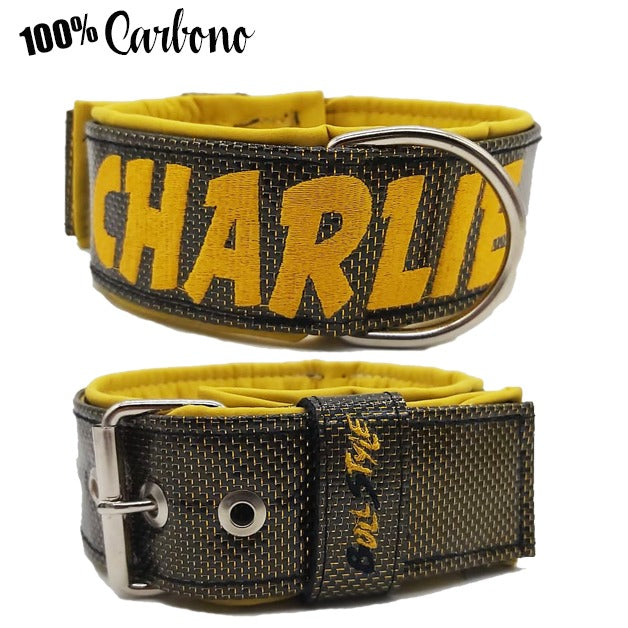 Collar de carbono amarillo 50mm para perro grande y fuerte