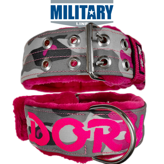 Collar militar mimetizado rosa Bullstyle de 50mm con forro acolchado y hebilla de alta seguridad para razas potentes