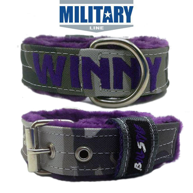 Collar táctico Purple Military Bullstyle con camuflaje, bordado violeta y forro polar