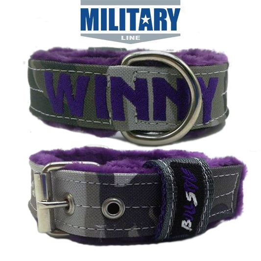 Collar táctico Purple Military Bullstyle con camuflaje, bordado violeta y forro polar