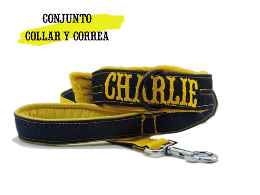 Conjunto West Texas Bullstyles: Collar táctico marrón camel personalizado en 50mm y correa de 90cm para razas potentes.