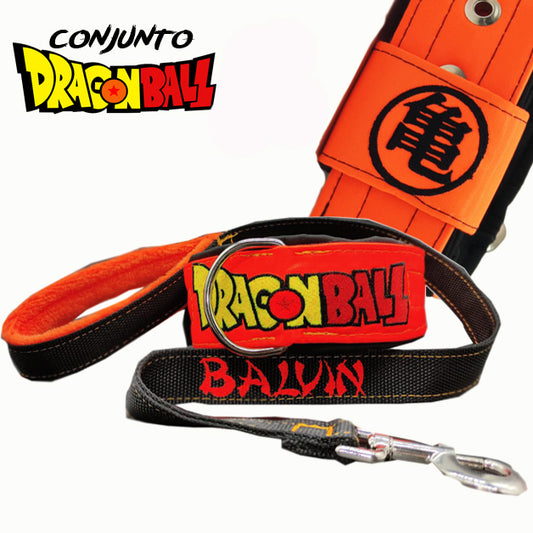 Conjunto Dragon Ball Bullstyles: Pack de collar en tela personalizada 50mm y correa de 90cm para perros fuertes